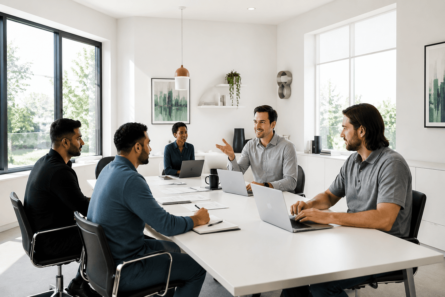 Service-business operations discussion in a bright meeting room
